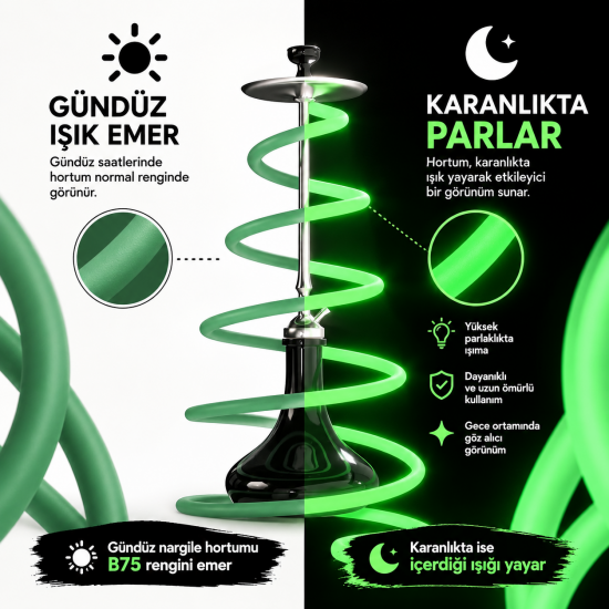 ShishaBulls Karanlıkta Parlayan Neon Soft Touch Hortum - Yeşil